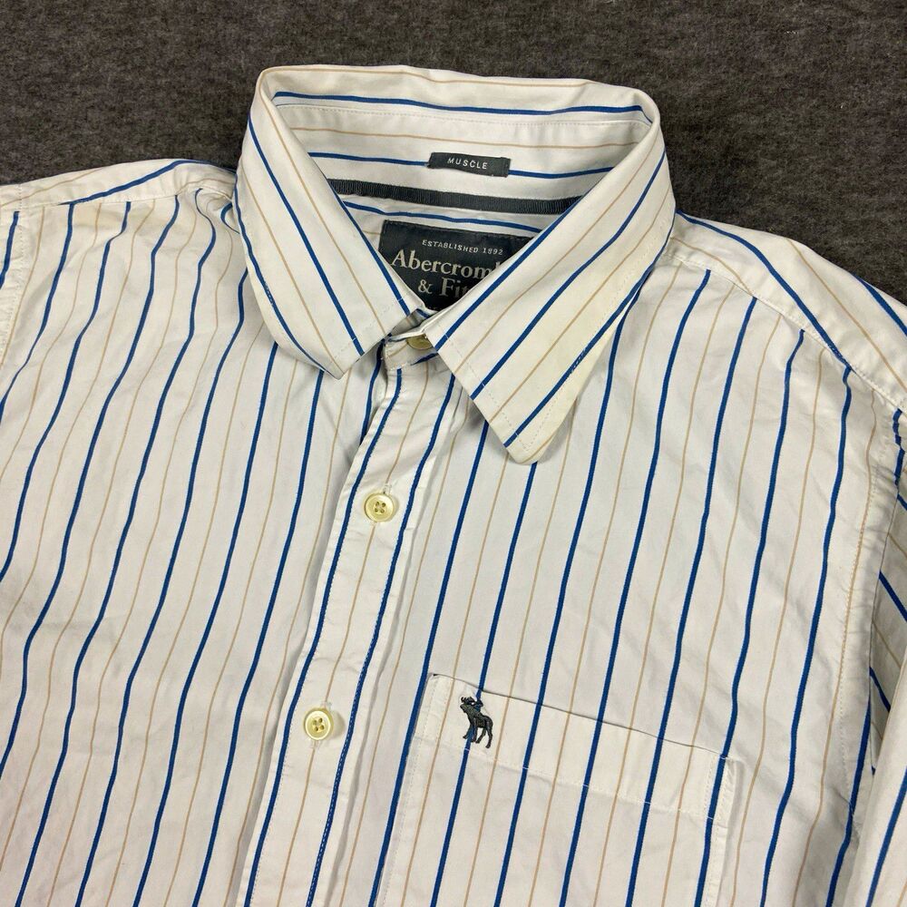 Vintage Y2K Abercrombie & Fitch Mens L Muscle Fit Striped Long Sleeve Button